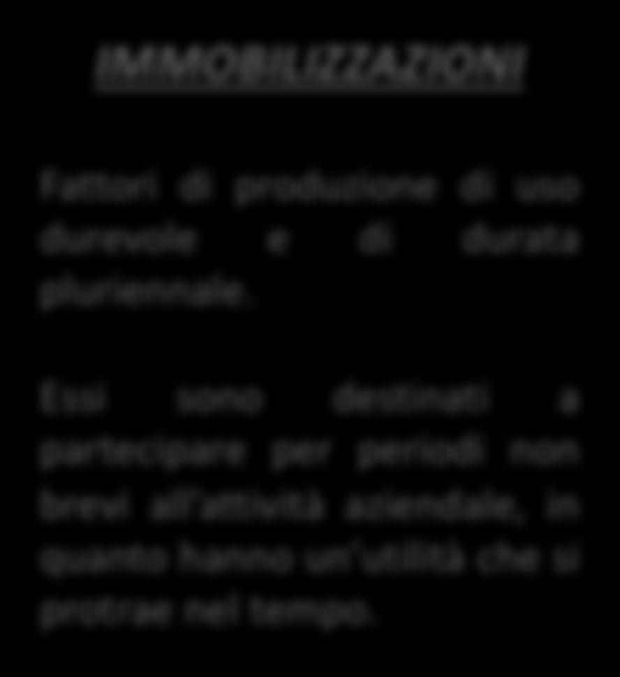 I fattori produttivi IMMOBILIZZAZIONI Fattori di produzione di