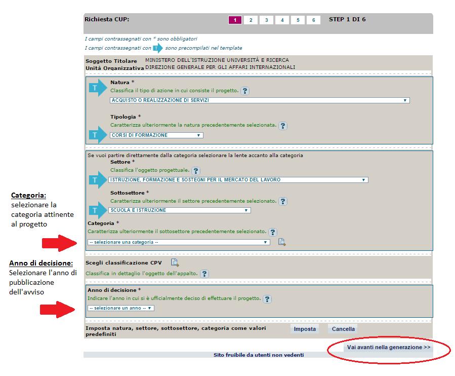 Proseguire con vai avanti nella generazione Progetto