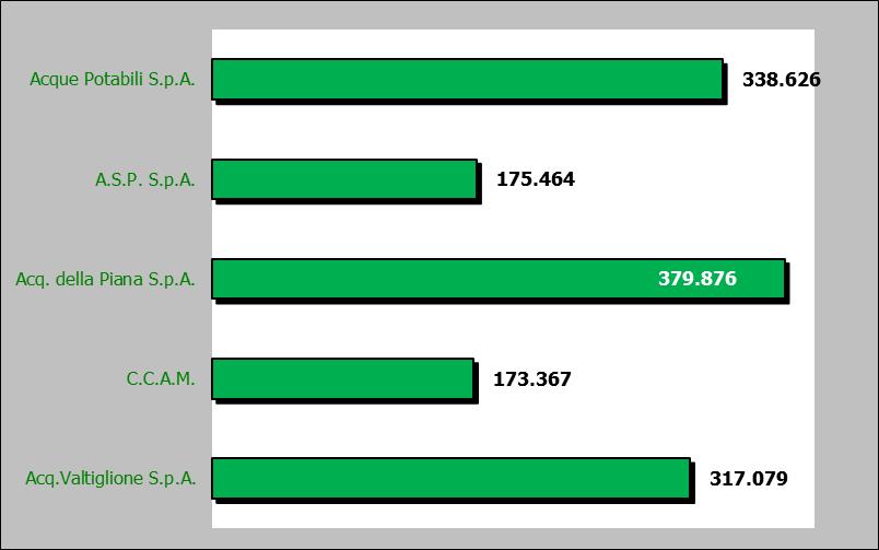 Costi della produzione* / numero di addetti * al netto degli incrementi di immobilizzazioni per lavori interni Grafico 41: Costo produzione per addetto Gestori Ato5 anno 2014 L indice individua la