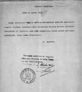 FRAMMENTI DI MEMORIA 37 MARIGNANI COSTANTINO di Gaetano e Pinsuti. Nato il 23 marzo 1892 a Sinalunga. Assegnato al 27º Fanteria. Congedato il 28-8-1919. Cavaliere di Vittorio Veneto.