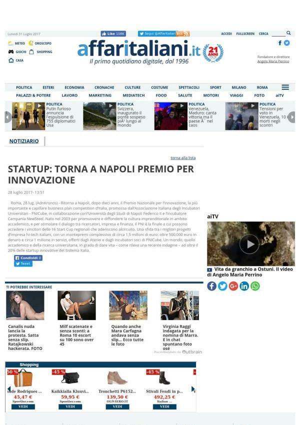 Affari Italiani.it STARTUP: torna a Napoli il Premio per l'innovazione Roma, 28 lug.