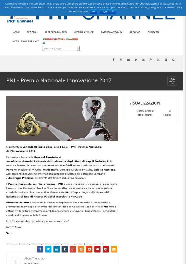 26 luglio 2017 PRP CHANNEL PNI Premio Nazionale Innovazione 2017 PNI Premio Nazionale dell'innovazione 2017.