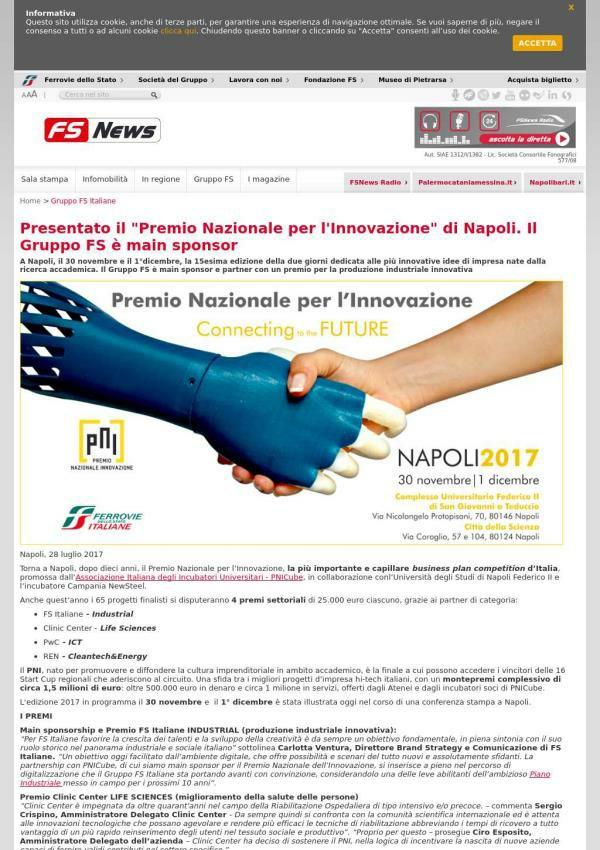 FS NEWS Presentato il "Premio Nazionale per l'innovazione" di Napoli.