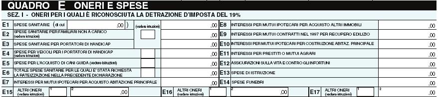 E4 E6 Le novità del modello 730/2004 Altre novità Quadro E sezione I Le spese sostenute nel corso del 2003 che non rientrano nell ordinaria manutenzione e relative al veicolo acquistato nel