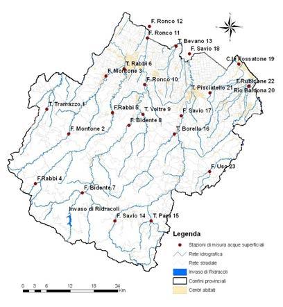 Figura 1: Distribuzione territoriale delle stazioni di misura della rete di monitoraggio ambientale acque superficiali Fonte