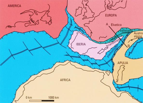 A questo stadio tutti i dominii paleogeografici sono spiegati e non è possibile immaginare la collisione tra Europa e Africa