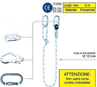 Attrezzature per i Lavori in Quota Abin ata a Cordino di acciaio di posizionamento regolabile anche sotto carico CS30 cordino regolabile lungh.