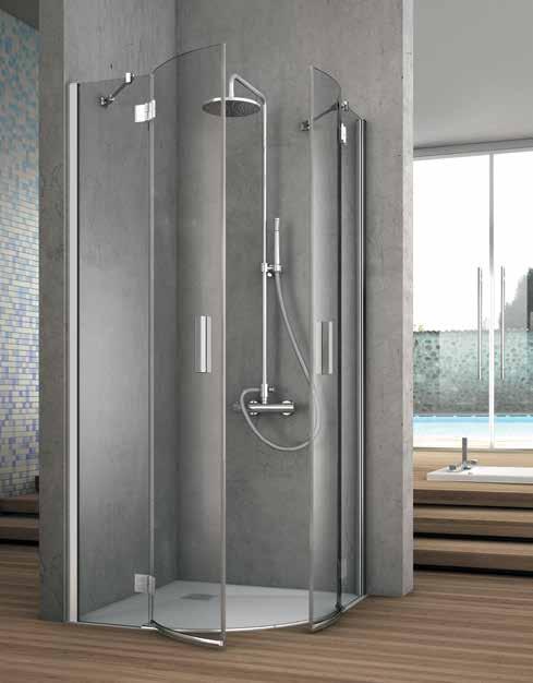 ELE- ANGOLO E RETTANGOLARE CURVO CON 2 ANTE BATTENTI H 195 cm - 6 mm ELEMENT MENT H 195 CM - 6 MM PROFILI IN ALLUMINIO 195 CM HEIGHT - 6 MM THICK ALUMINUM PROFILE PROFILI - PROFILE BI - BIANCO -