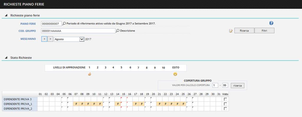 Il piano ferie Approvato si presenta in questa veste: L approvatore deve approvare tutti i mesi del piano ferie entro il termine che