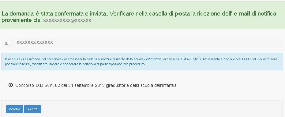 Per confermare l invio della domanda inserire il codice personale e premere il pulsante conferma.