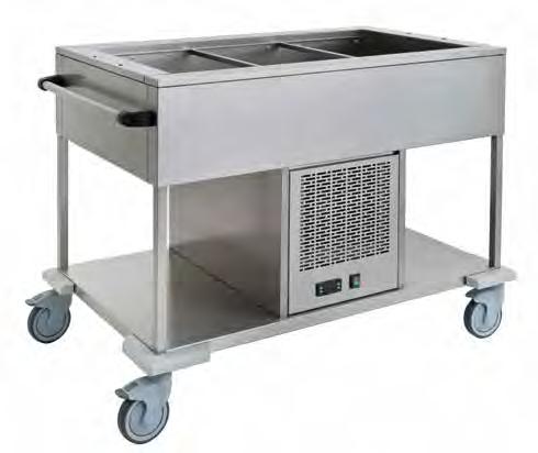 CARRELLI REFRIGERANTI IN ACCIAIO INOX Struttura in tubo quadro cm 2,5x2,5 e pannelli in lamiera di acciaio inox AISI 304, finitura spazzolata Maniglia laterale di spinta Ripiani inferiori di