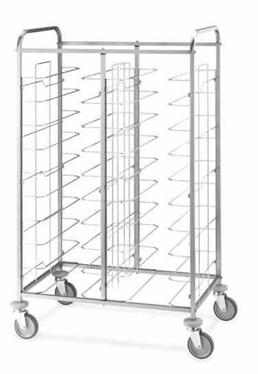 PORTAVASSOI UNIVERSALI Struttura in tubo quadro di acciaio inox cm 2x2, traversi imbullonati Guide in filo di acciaio cromato Adatti ad ospitare vassoi con dimensione massima di cm 53x39, anche di