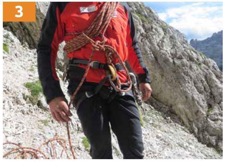 Conserva corta con asole in mano Terreno facile su neve e roccia Si bloccano le spire