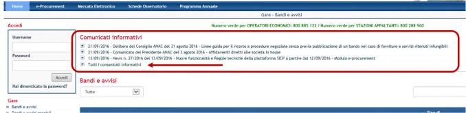 Figura 10 6. AREA 3 COMUNICATI INFORMATIVI Nell Area 3 sono pubblicati i comunicati informativi pubblicati da SICP.