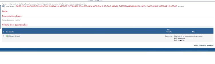 Cliccando su ciascuna categoria si accede al dettaglio della stessa, da cui è possibile scaricare eventuale documentazione