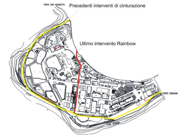 REALIZZAZIONE DEL DIAFRAMMA PLASTICO VERTICALE Recentemente RAINBOW è intervenuta nella realizzazione del diaframma barriera che isola il settore ovest del sito.