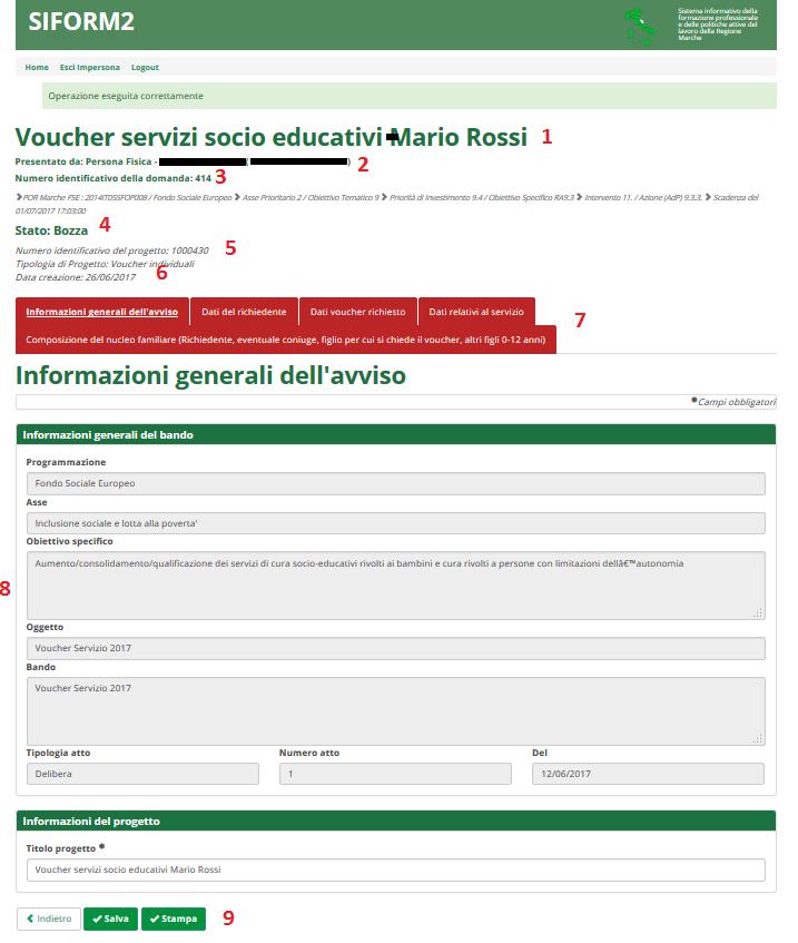 Viene mostrata la schermata del formulario di