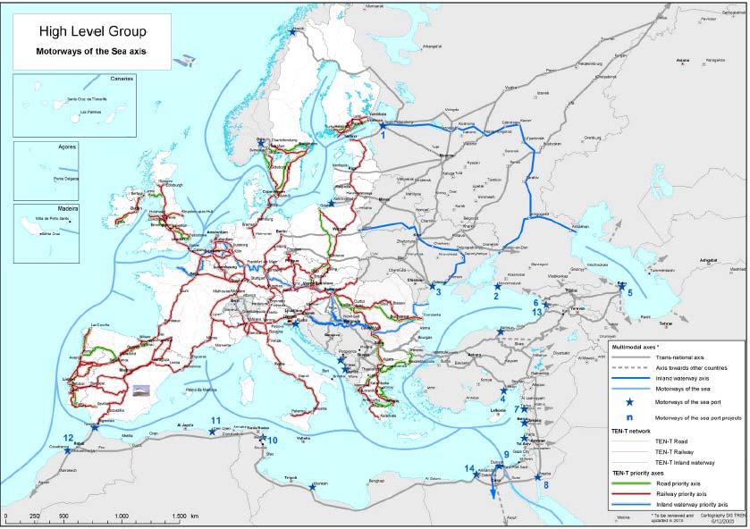 - AdM del mar Baltico verso la Russia (compresa Kaliningrad); - AdM dell Europa Occidentale verso Norvegia al Nord e il Marocco a Sud; - AdM del Mediterraneo verso Africa del Nord, Medio Oriente e