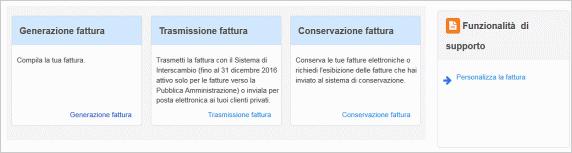 Generare Fattura: passi da seguire per effettuare la scelta del servizio di generazione della fattura: Selezionare Fatturazione elettronica per accedere ai relativi servizi di Generazione,