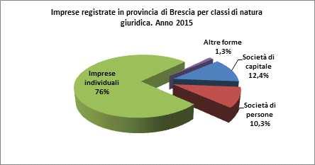La forma giuridica delle imprese straniere Le imprese straniere a Brescia sono principalmente imprese individuali; esse ammontano a 9.809 unità e rappresentano il 76% del totale.