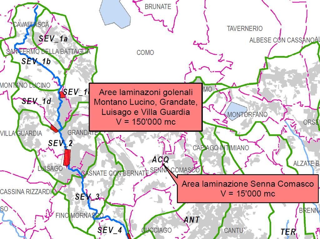 A seguito degli eventi di piena del 2014, alcuni comuni posti nella porzione più settentrionale del bacino del Seveso hanno presentato delle proposte di intervento per realizzare aree di laminazione