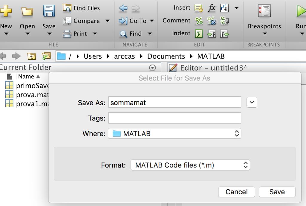 M-File Script 6/9 (Versioni più recenti di MATLAB) Salvare l M-File Script (il.