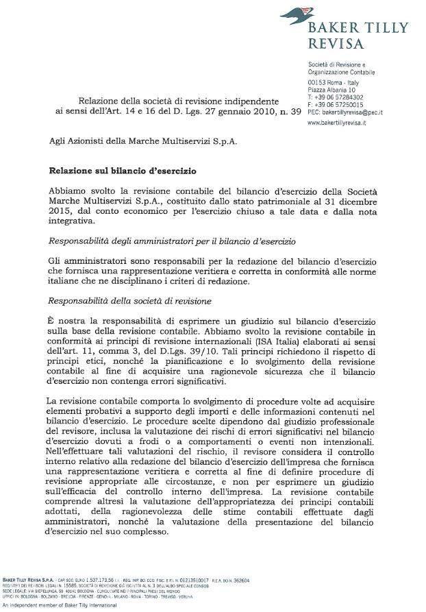 RELAZIONE DELLA SOCIETA DI REVISIONE AL BILANCIO D