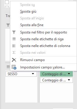 campo inserito andrà a popolare il contenuto della tabella pivot opportunamente sintetizzato attraverso le statistiche disponibili, uno stesso campo può