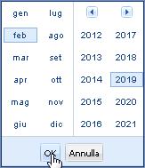 Per cambiare mese è possibile cliccare sulle frecce rivolte verso sinistra (mese precedente) o destra (mese successivo) nella barra di visualizzazione di mese e anno.