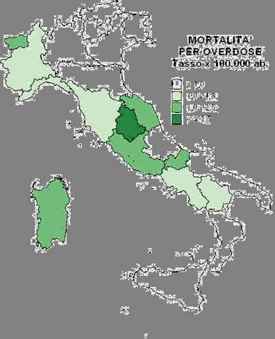 Tasso di mortalità per overdose (decessi x 100.000 residenti).