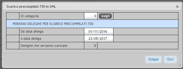 Cliccando sul bottone Dwl Ade, verrà effettuato il download in formato zip dei precompilati disponibili. E possibile effettuare la ricerca dei download tramite data.