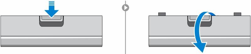 N.B.: La batteria è posizionata al di sotto degli sportelli di chiusura. 1. Premere verso il basso sul pulsante di chiusura. 2.