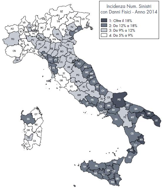 Scenario di mercato Focus sugli Infortuni da circolazione in Italia 4 2014 N TOTALE incidenti stradali denunciati: 2.455.104 N incidenti stradali con lesioni a persona : 254.