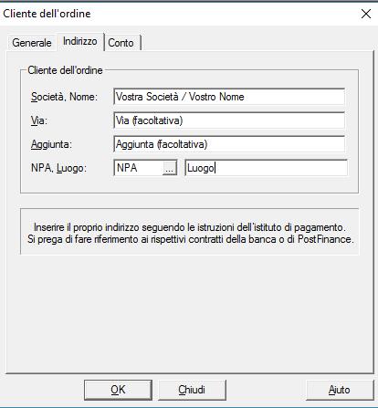 file DTA o OPAE. Con il tasto TAB o ENTER, passare alla scheda successiva "Indirizzo".