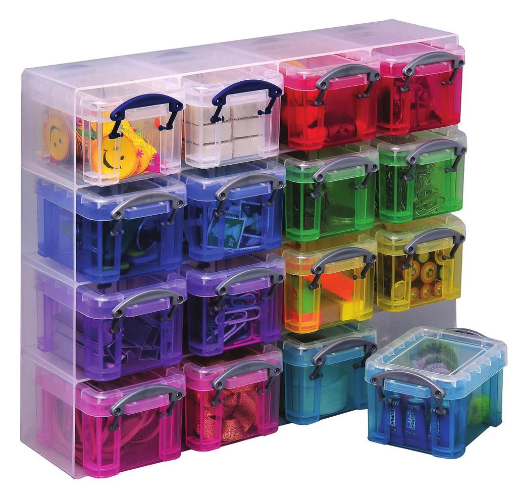 Pratico Organizer composto da 16 contenitori da 0,14L (colori ) riuniti in una custodia trasparente con possibilità di