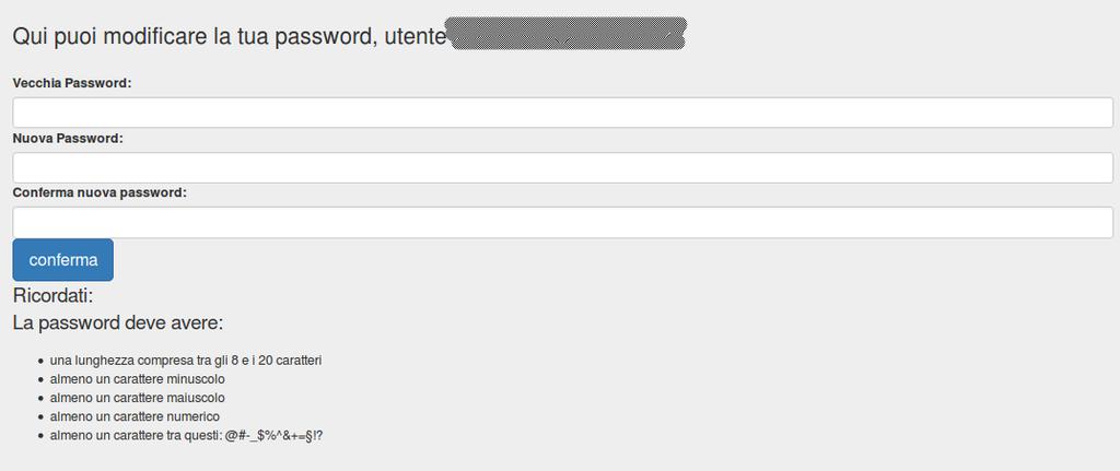 4.2 MODIFICA DEI DATI PERSONALI In quest area l utente può modificare i propri dati di