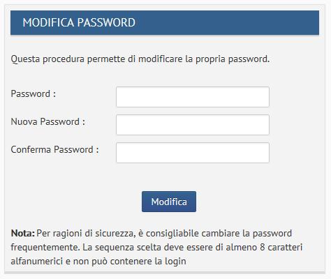 alfanumerici e non può contenere il nome utente.