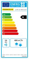 di efficienza energetica A o A+ * Recupero di calore fino al 91% Dati tecnici 250 touch 400 touch Dimensioni L/P/A 575 x 650 x 780 mm 575 x 650 x 780 mm Peso 35 kg 35 kg