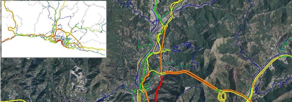 Dal punto di vista delle pendenze longitudinali, invece, la A7, la A12 e la A26 presentano valori piuttosto elevati, benché mai superiori al 4%, che rappresenta il limite nei tratti in galleria (sia