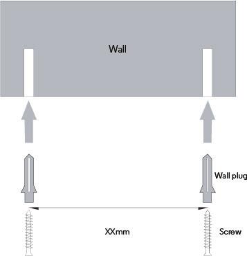 2. Se necessario, inserire i tasselli, quindi posizionare le viti lasciando che protrudano di circa 5 mm dal muro per appendere il telefono. 3.