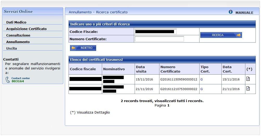 Figura 26: Servizio On-Line Certificati