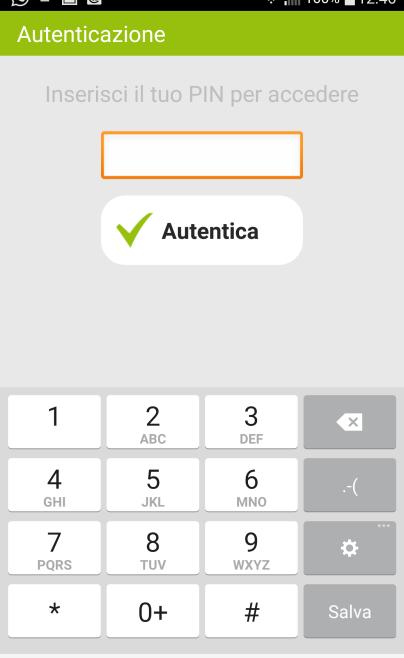 Inserire il PIN scelto precedentemente in fase di installazione dell Applicazione. Attendere che l autenticazione sia completa e tornare alla Home.
