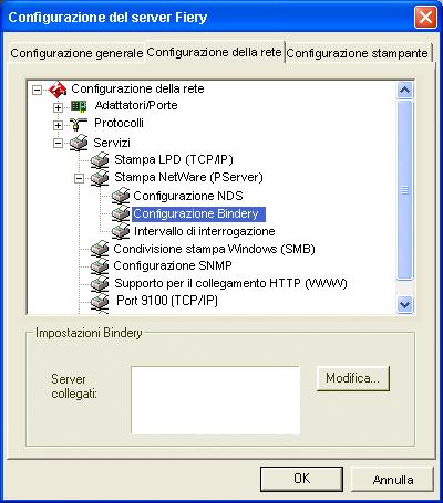 Configurazione Bindery Dalla scheda per la configurazione della rete nella configurazione locale, specificare i servizi Bindery.