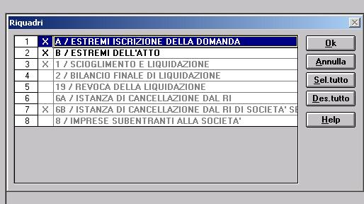 5) Selezionare con una crocetta i riquadri 1 / SCIOGLIMENTO E LIQUIDAZIONE e 6B /