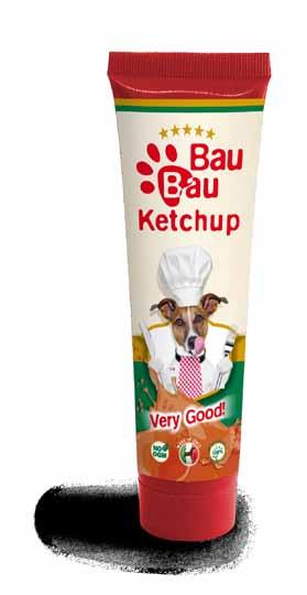C090707 9 pz/conf. Bau Bau Ketchup 110 ml Mangime complementare appetizzante in pasta per cani e gatti.