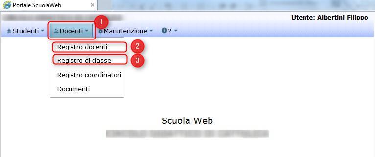 scuola=rnee019012 (1) inserire il codice utente (2) la password (3) e premere ok (4) Selezionare dal menù Docenti (1) la voce Registro docenti (2) per l accesso al