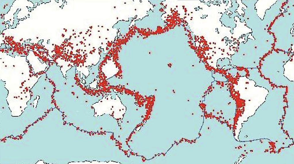 Distribuzione dei terremoti nel mondo Distribuzione dei vulcani nel mondo Competenza A 1. Che cosa hanno in comune queste diverse immagini?