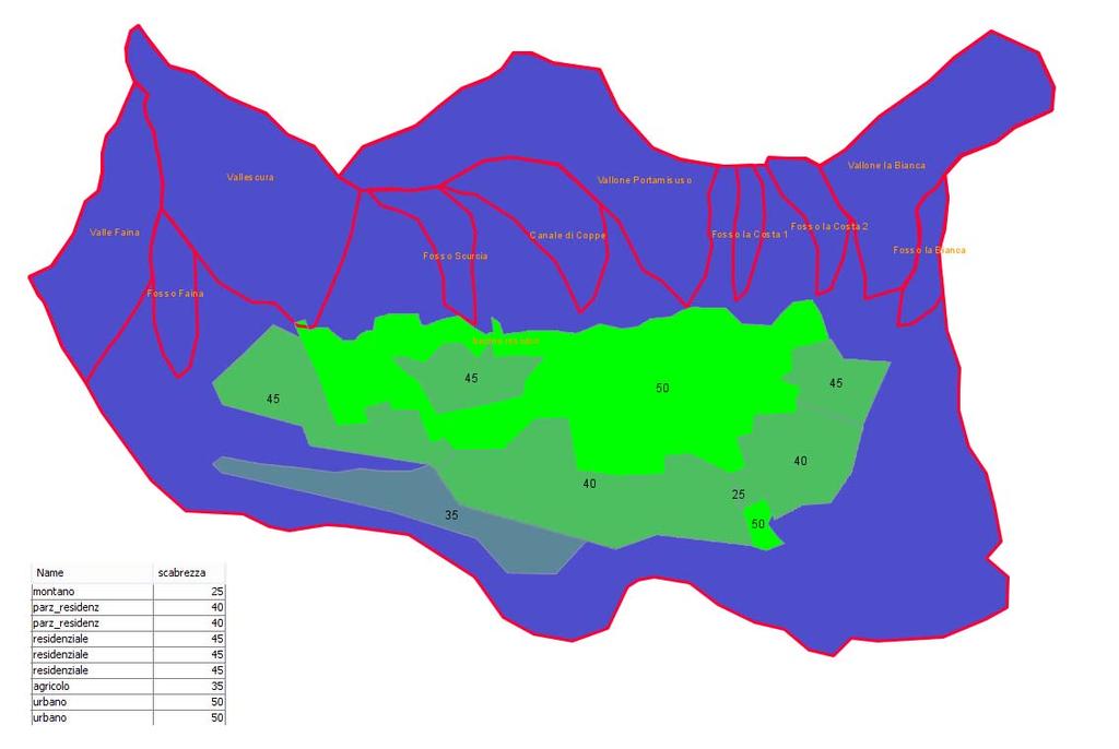 Distribuzione dell indice di scabrezza (m 1/2 /s ) in relazione al grado di urbanizzazione del bacino endoreico. 4.