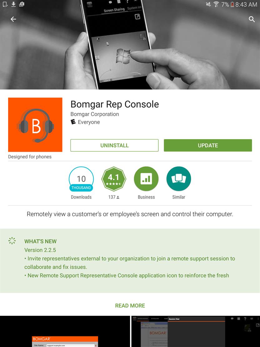 Installare la console del tecnico di supporto Connect per Android La console del tecnico di supporto Bomgar per Android è disponibile per il download gratuito da Google Play.