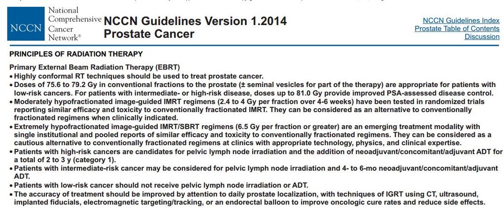 SBRT for prostate Extremely hypofractionated IGRT/IMRT regiments (6.